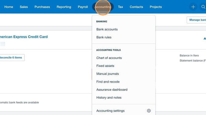 1.  Click Accounting and Select Bank Accounts