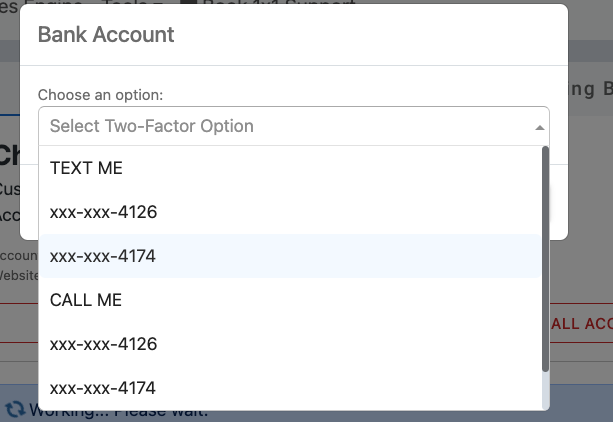 Choose where to send the 2FA code. 